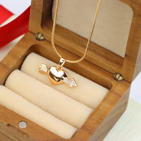 "Rose Gold Heart Pendant with Arrow and Crystal Detailing, XPPT1283 - Picture 6 of 13